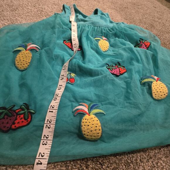 Hanna Andersson Girl’s Teal Summer Dress Soft Tulle Sleeveless Green Sz 8 Fruit - Picture 6 of 6